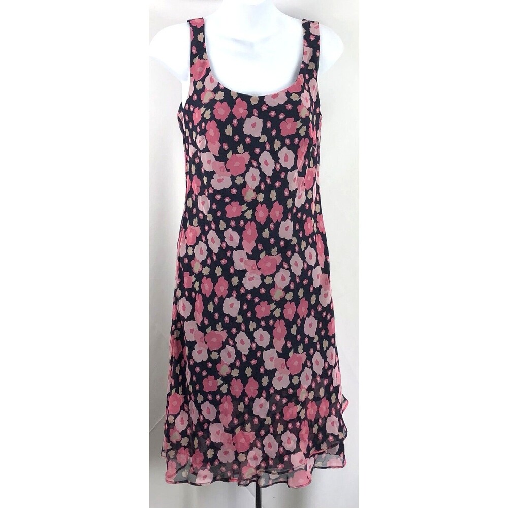Vintage Scarlett Sleeveless Midi Dress 5/6 Blue Floral Layered Chiffon Ruffles